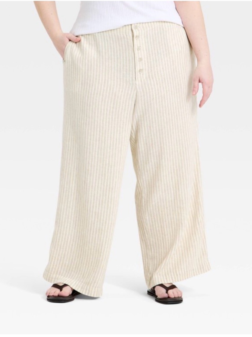 NWT Universal Thread Tan Stripe Linen Blend Pull On Pants Size XXL